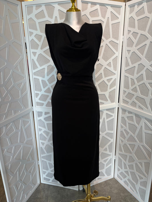 Cowl neck draped waist dress