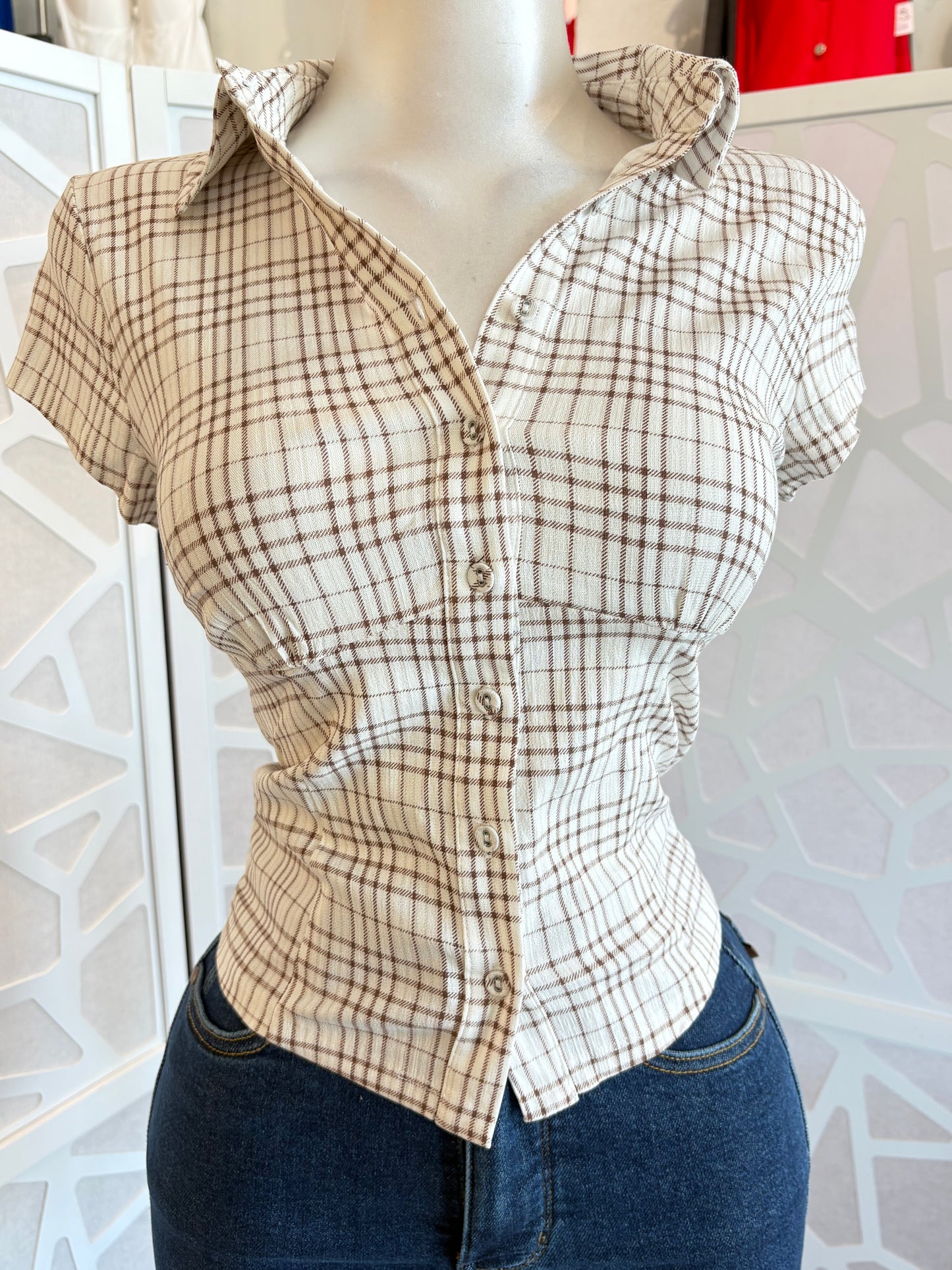 Plaid button-up top