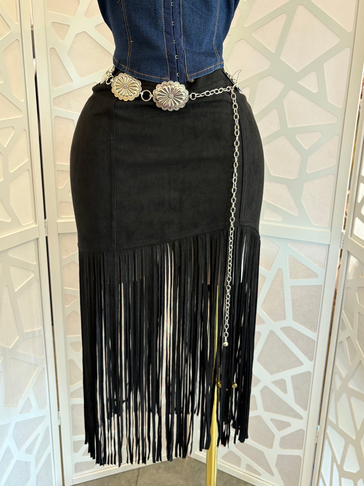 Fringe suede skirt