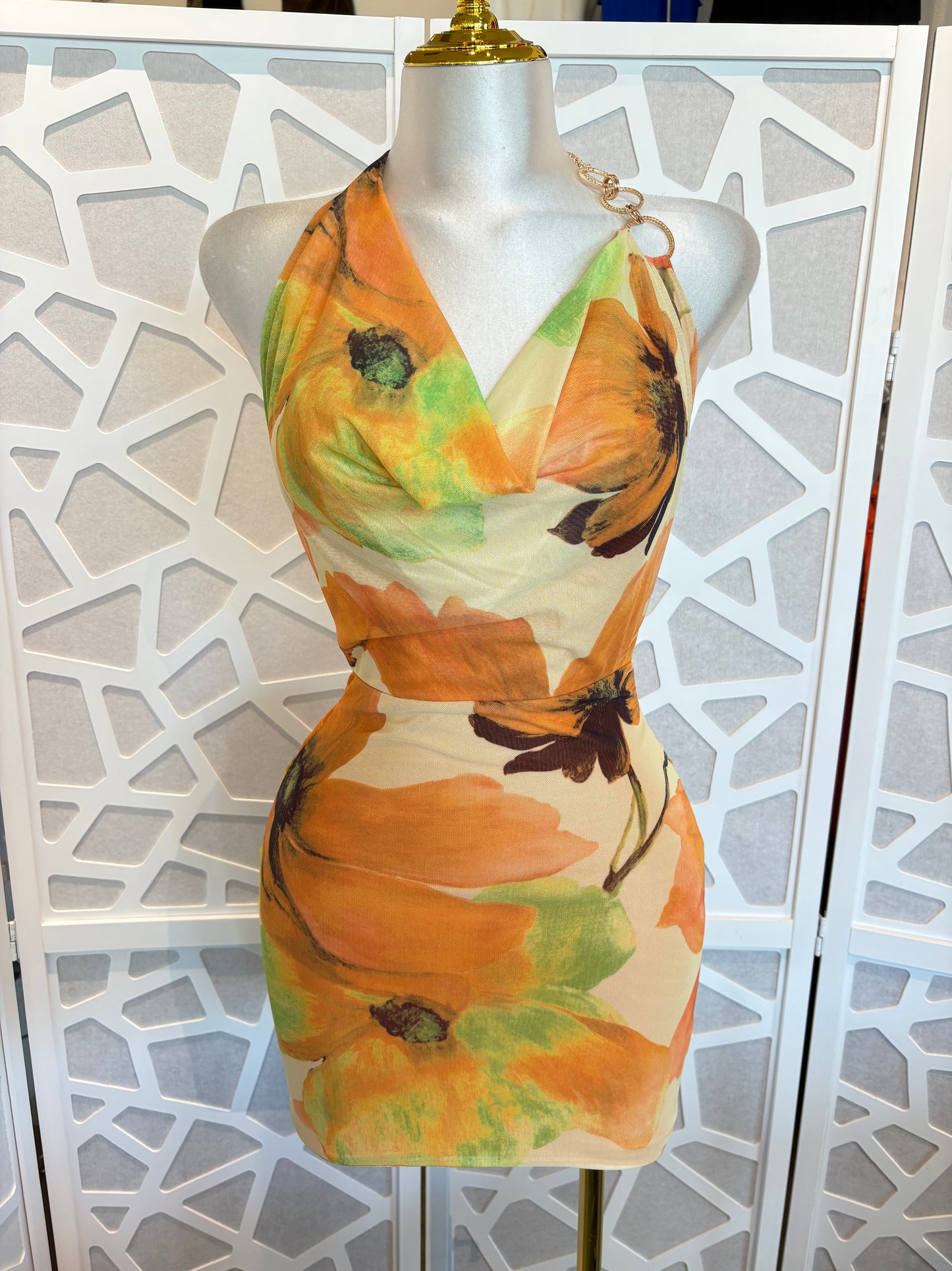 Sun kissed halter mini dress