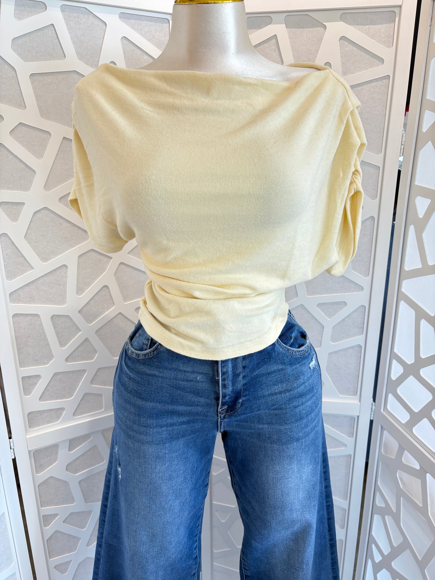 Asymmetrical off-shoulder knit top