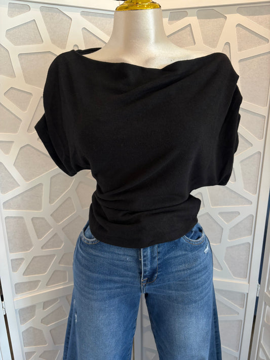 Asymmetrical off-shoulder knit top