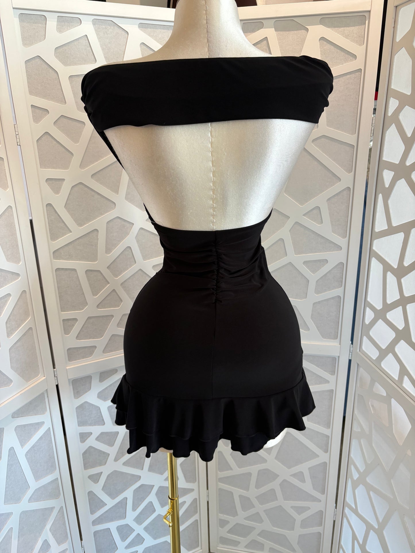Ruffle trim off shoulder dress