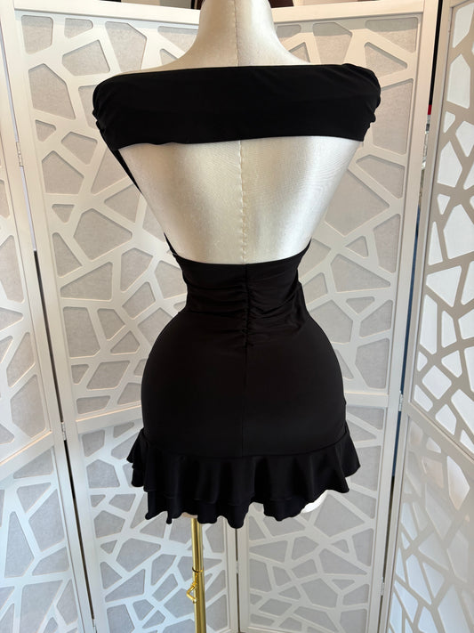 Ruffle trim off shoulder dress