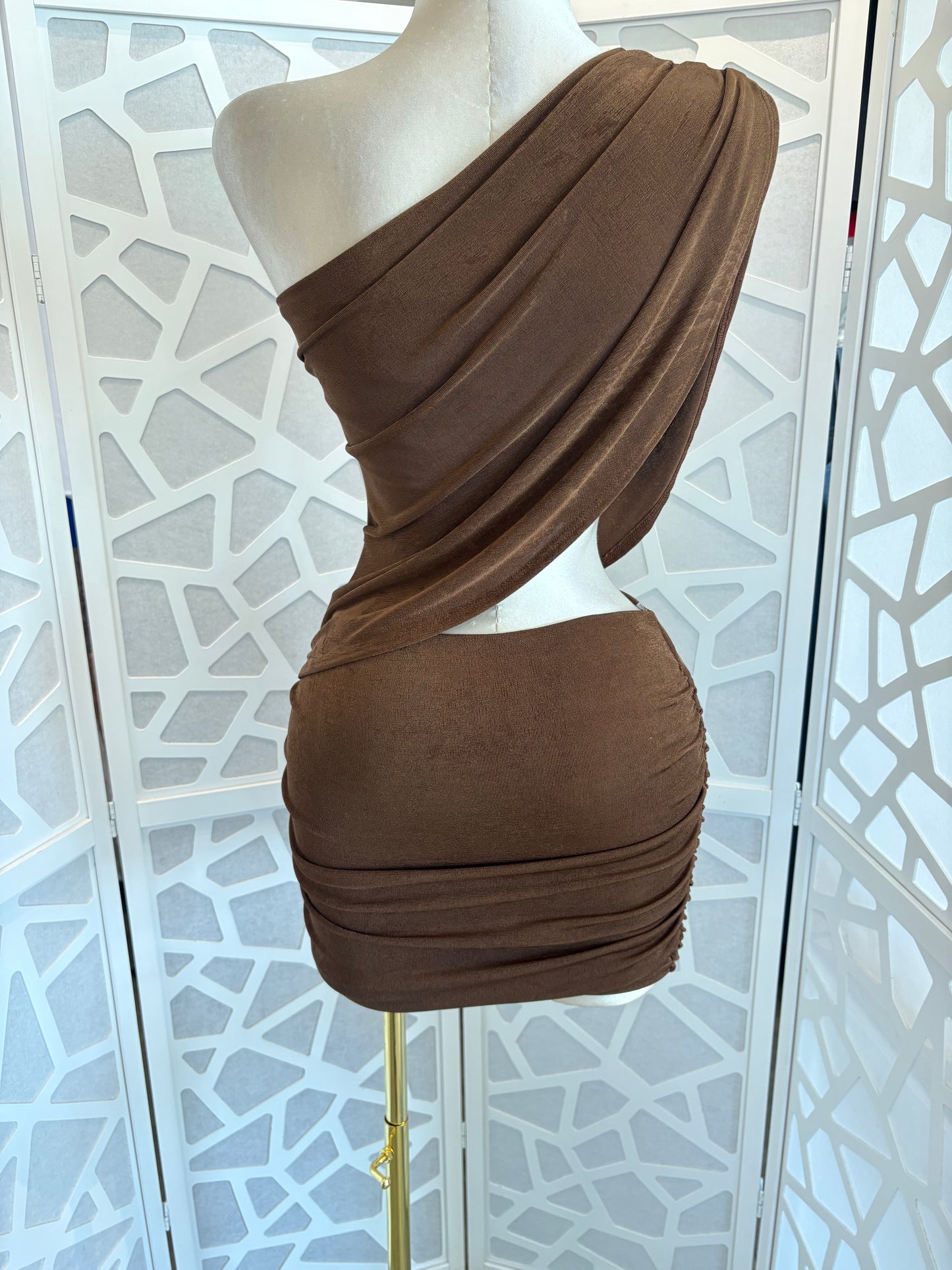 Draped one shoulder mini dress