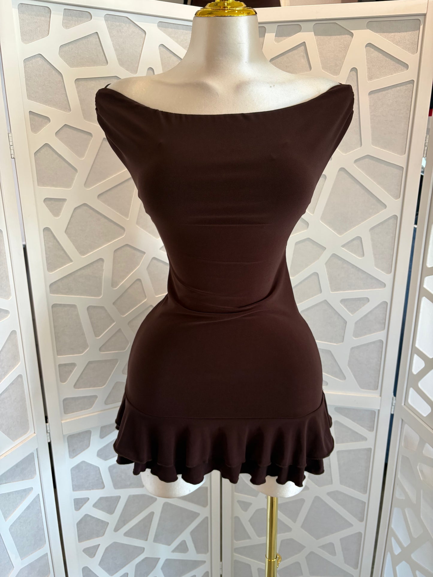 Ruffle trim off shoulder dress