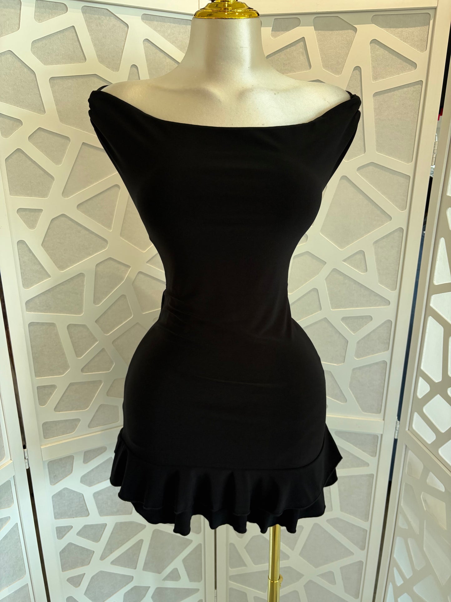 Ruffle trim off shoulder dress