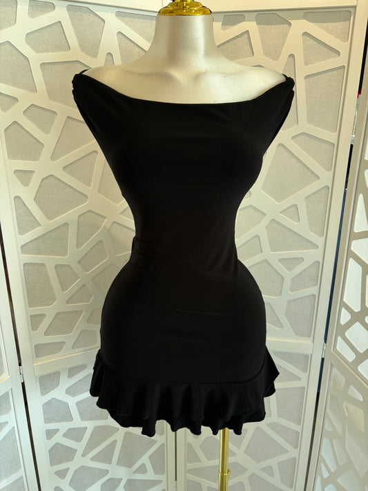 Ruffle trim off shoulder dress