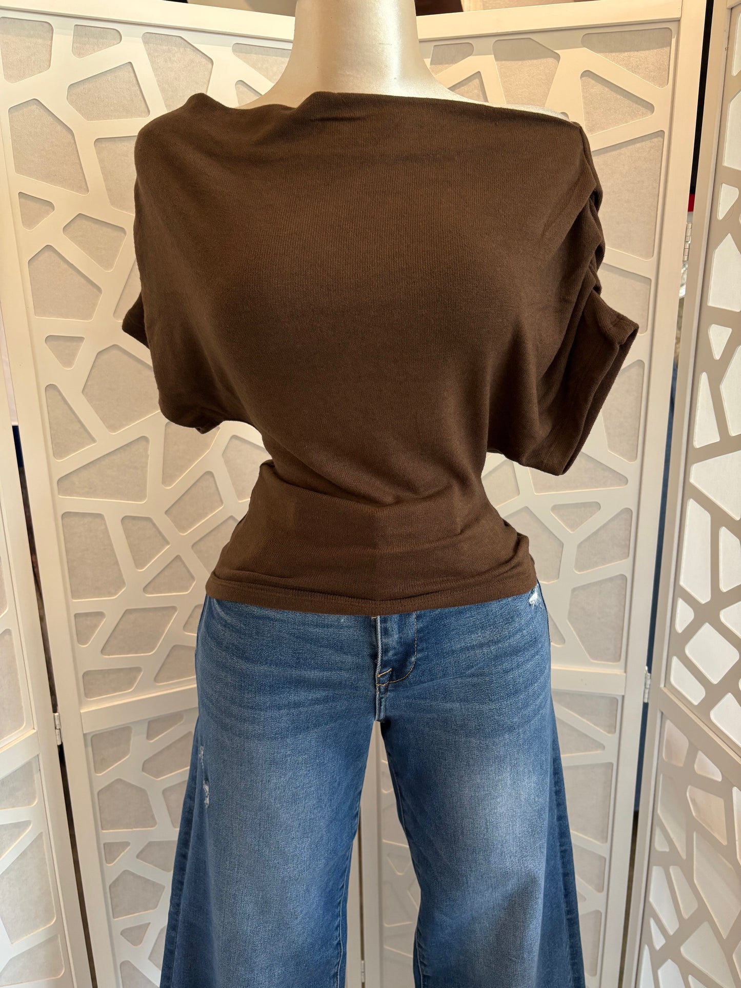 Asymmetrical off-shoulder knit top
