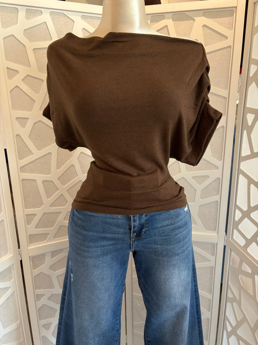 Asymmetrical off-shoulder knit top