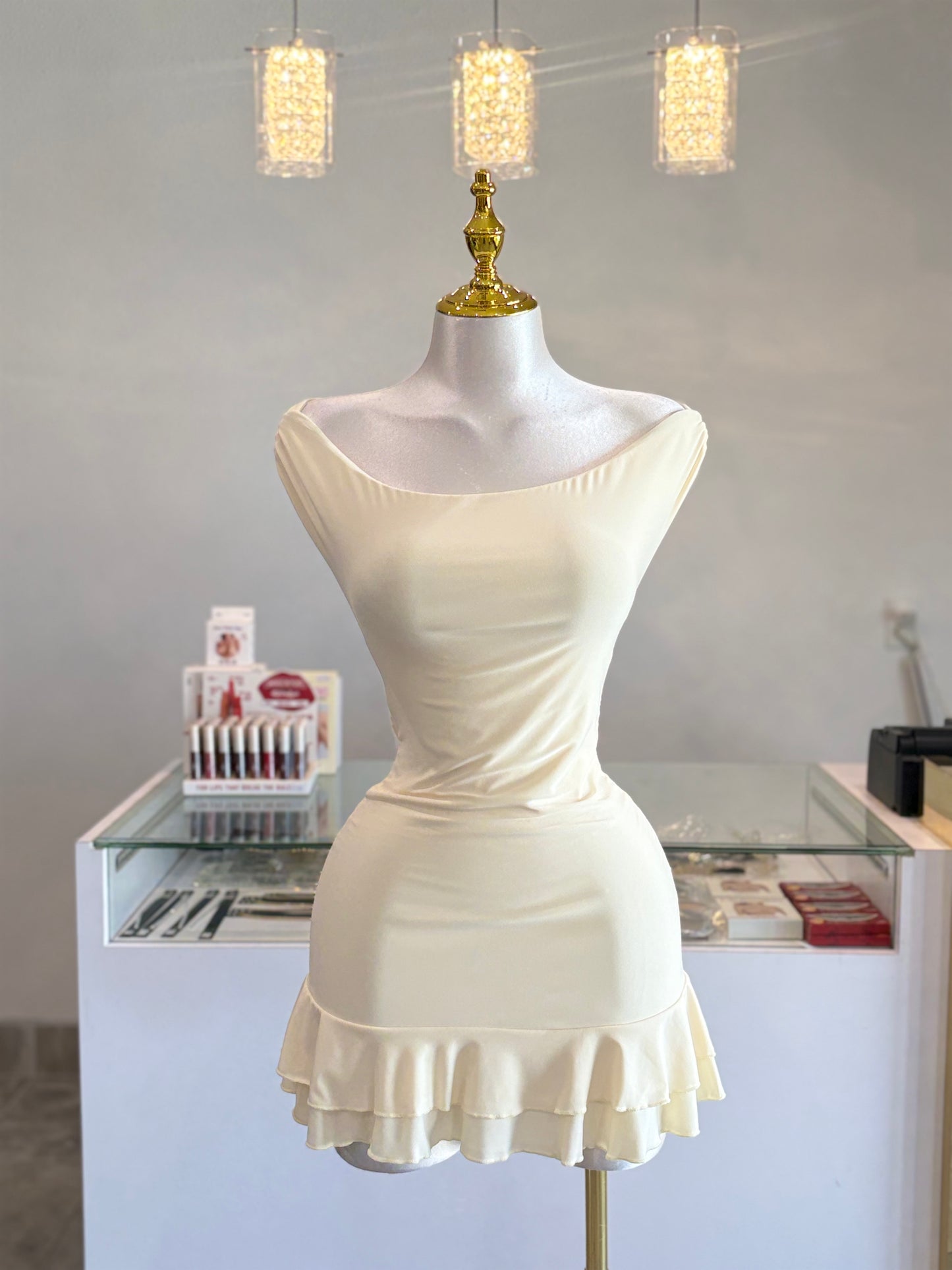 Ruffle trim off shoulder dress