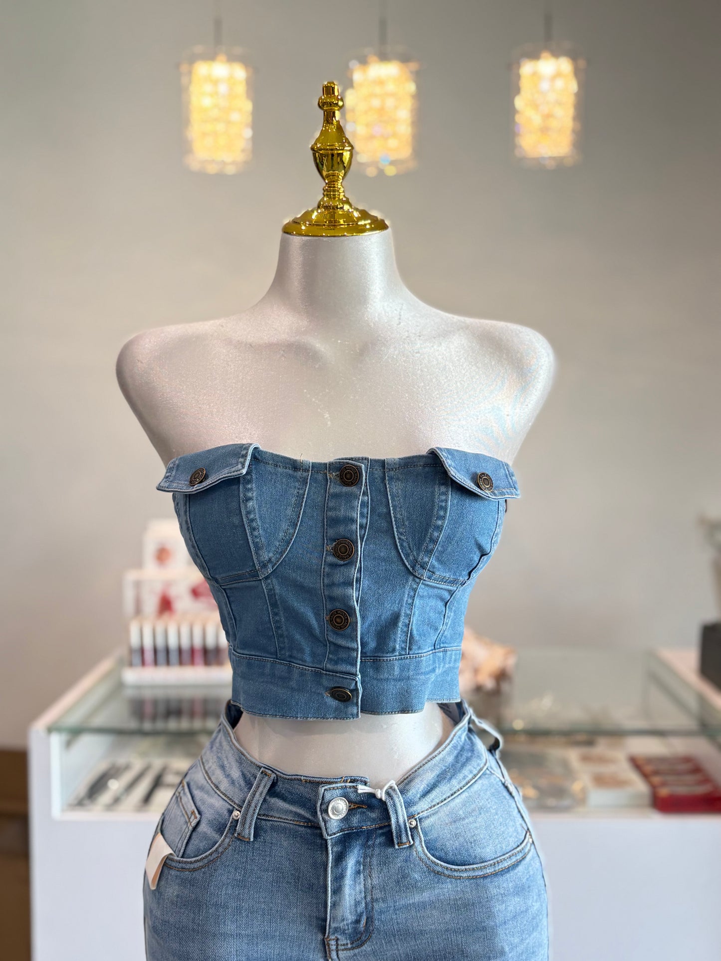 Denim cropped corset