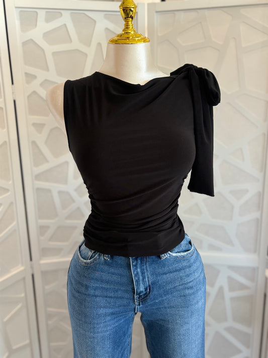 Asymmetric one shoulder tie top
