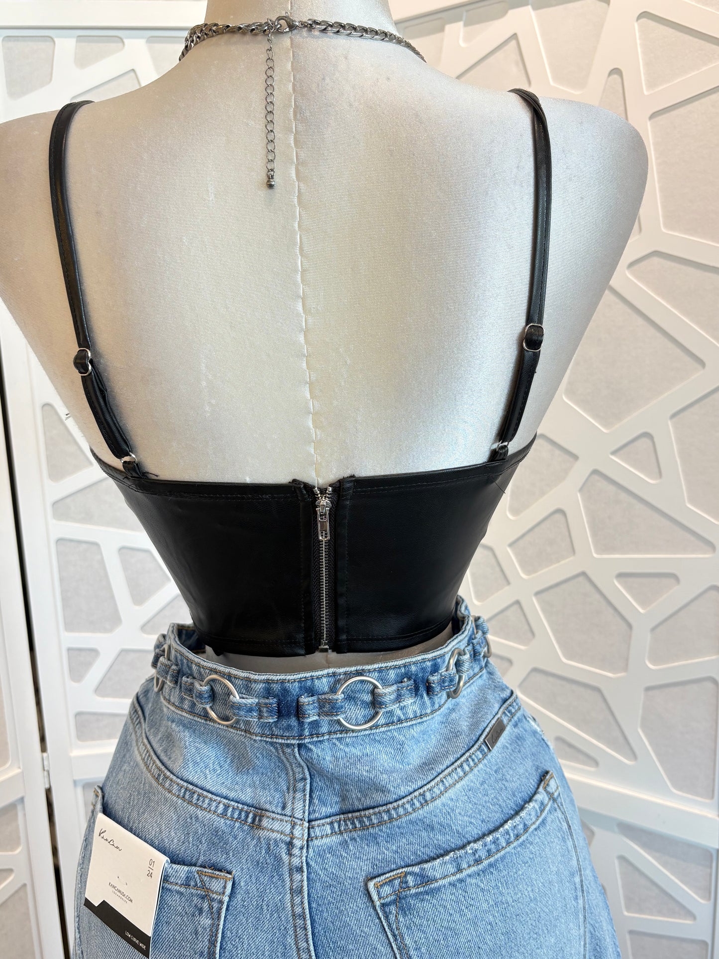 Faux leather lace top