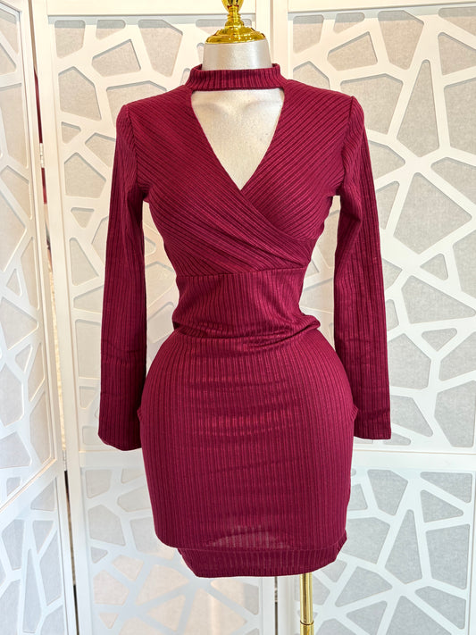Rib choker neck midi dress