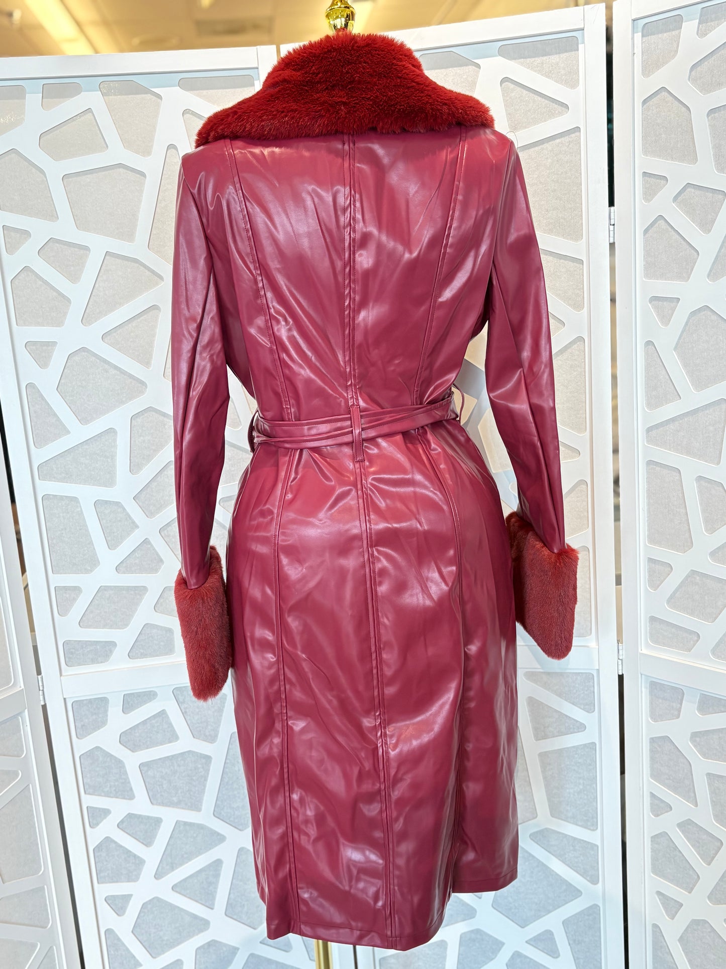Cherry faux leather coat