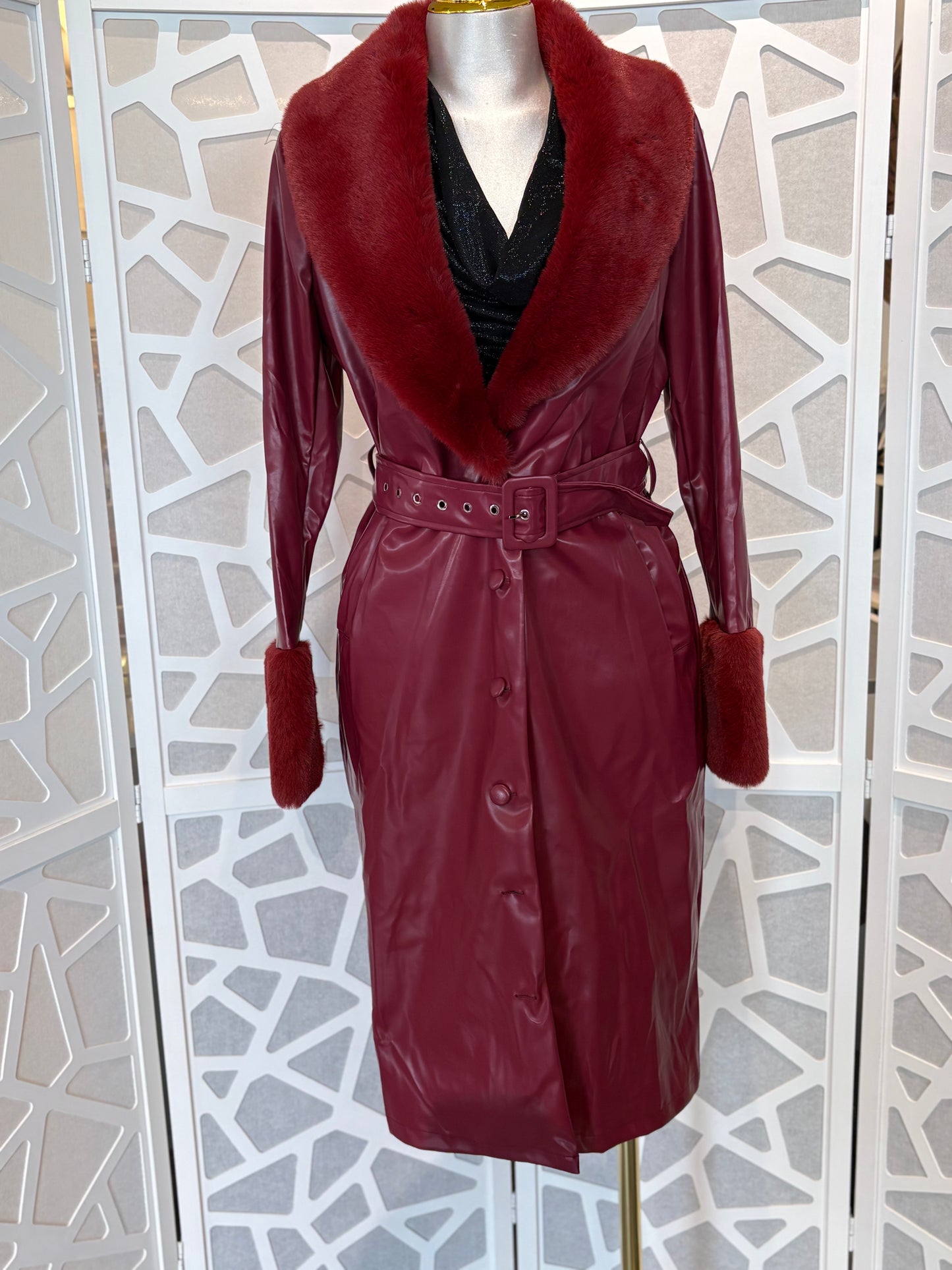 Cherry faux leather coat