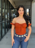 Front Tie & Lace Detail Off Shoulder Top