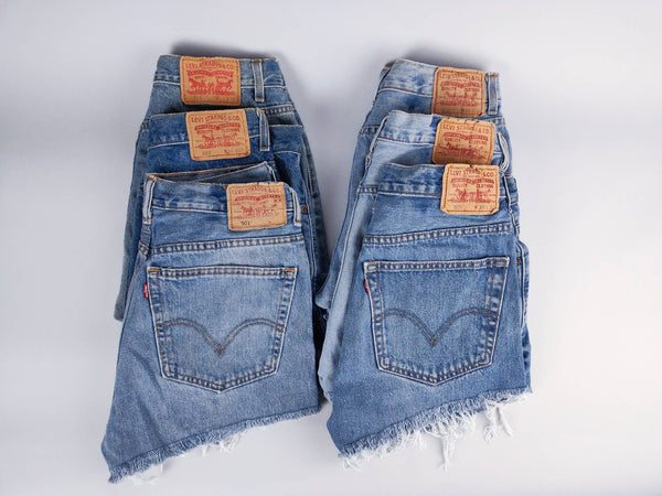 High-Rise Upcycled Denim Cutoff Shorts - Original: 12 (34