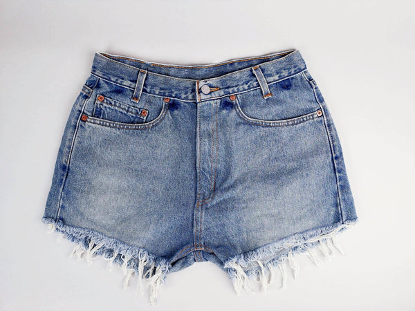 High-Rise Upcycled Denim Cutoff Shorts - Original: 12 (34
