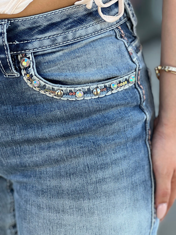 Bésame embroidery sequin bootcut jeans